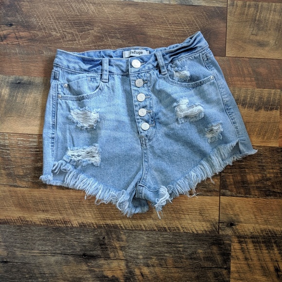 REFUGE BRAND HIGH WAISTED BUTTON FLY SHORTS - Picture 4 of 8